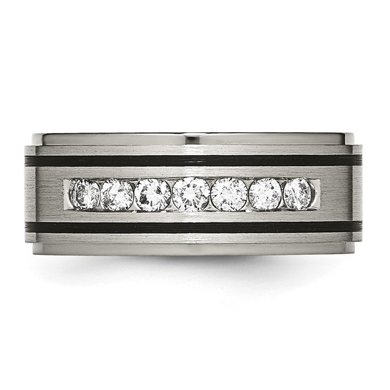 Chisel Titanium Brushed Polished and Enameled 1/2 Carat Diamond 9mm Band