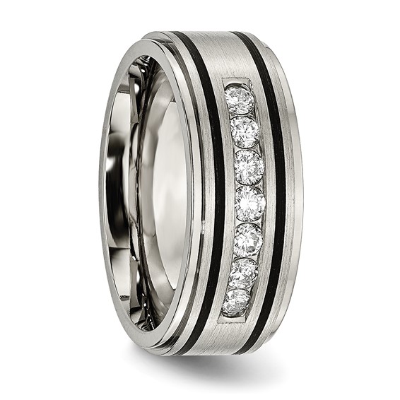 Chisel Titanium Brushed Polished and Enameled 1/2 Carat Diamond 9mm Band