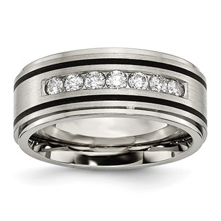 Chisel Titanium Brushed Polished and Enameled 1/2 Carat Diamond 9mm Band