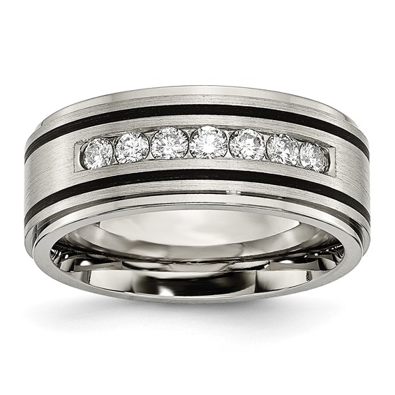 Chisel Titanium Brushed Polished and Enameled 1/2 Carat Diamond 9mm Band