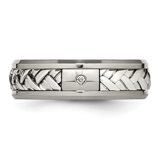 Chisel Titanium with Sterling Silver Inlay Polished 1pt. Diamond 7mm Band