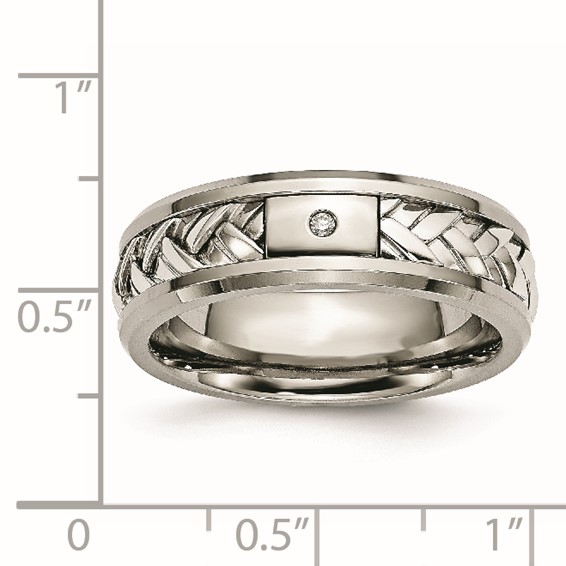 Chisel Titanium with Sterling Silver Inlay Polished 1pt. Diamond 7mm Band