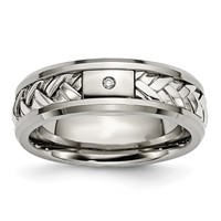Chisel Titanium Band with Sterling Silver Inlay Polished 1pt Diamond 7mm view 1