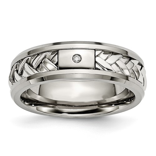 Chisel Titanium Band with Sterling Silver Inlay Polished 1pt Diamond 7mm