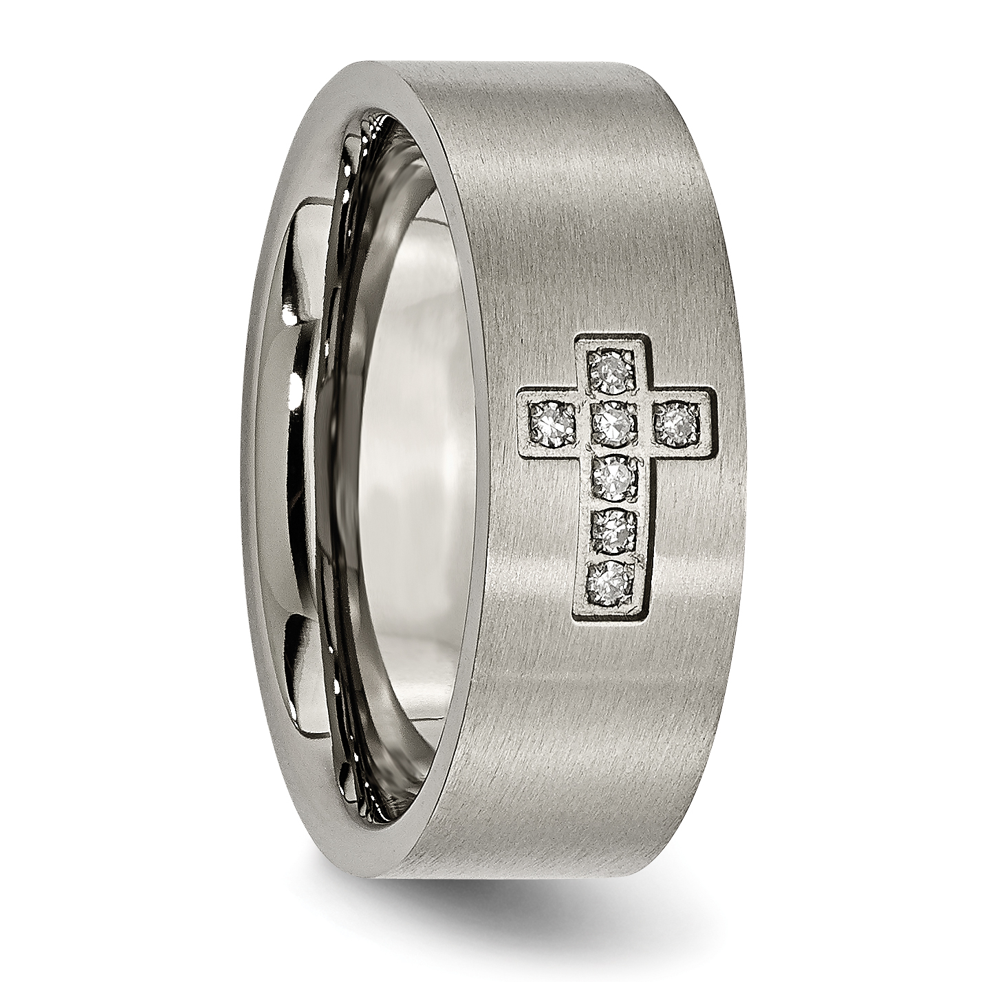Titanium Brushed Diamond Cross Flat Band
