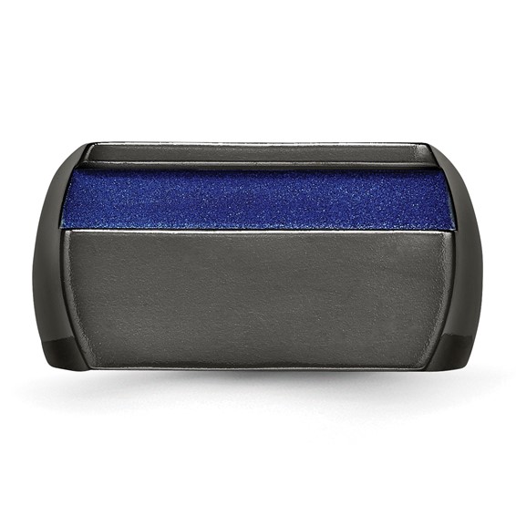 Titanium Black Ti Polished Blue Anodized Stripe Ring