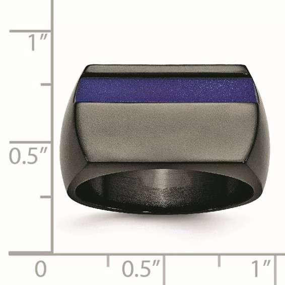 Titanium Black Ti Polished Blue Anodized Stripe Ring