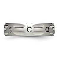 Titanium Polished Band with CZ 6mm Grooved view 3
