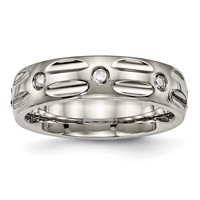 Titanium Polished Band with CZ 6mm Grooved view 1