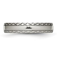 Chisel Titanium Polished Grooved 5mm Criss Cross Design Band view 3