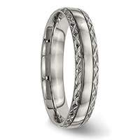 Chisel Titanium Polished Grooved 5mm Criss Cross Design Band view 4
