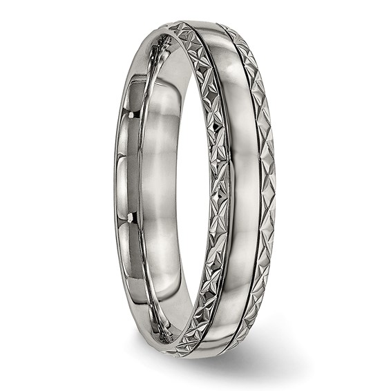 Chisel Titanium Polished Grooved 5mm Criss Cross Design Band