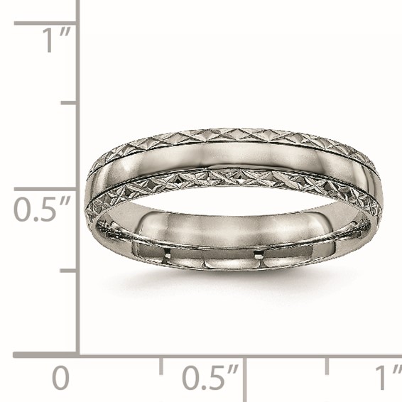 Chisel Titanium Polished Grooved 5mm Criss Cross Design Band