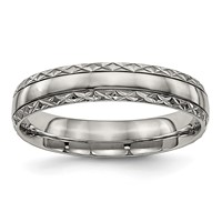 Chisel Titanium Polished Grooved 5mm Criss Cross Design Band view 1