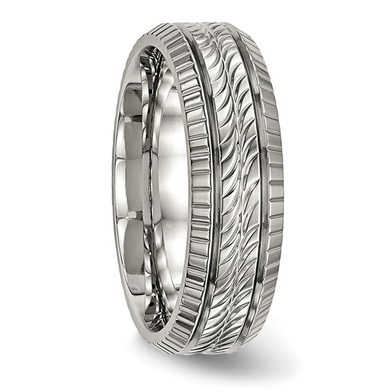 Titanium Polished Grooved and Textured 7mm Band