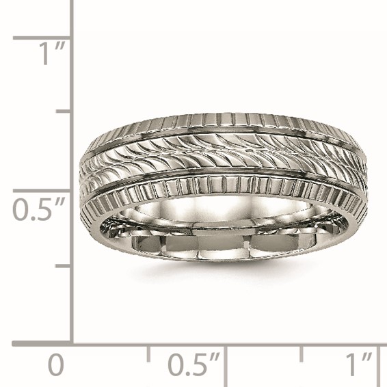 Titanium Polished Grooved and Textured 7mm Band