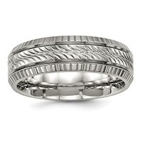 Titanium Polished Grooved and Textured 7mm Band view 1