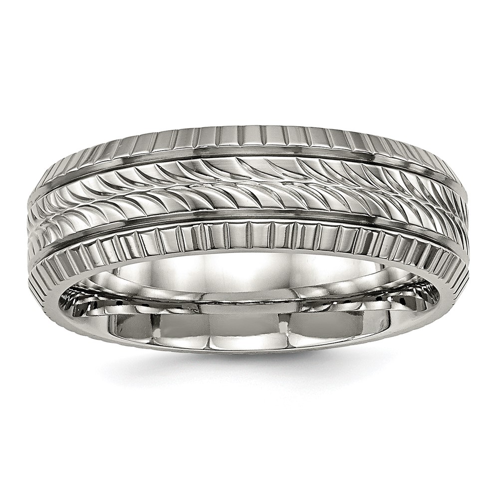 Titanium Polished Grooved and Textured 7mm Band