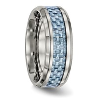 Chisel Titanium Polished Band with Light Blue Carbon Fiber Inlay 8mm view 4