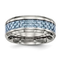 Chisel Titanium Polished Band with Light Blue Carbon Fiber Inlay 8mm view 1