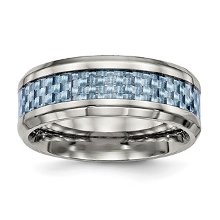 Chisel Titanium Polished with Light Blue Carbon Fiber Inlay 8mm Band
