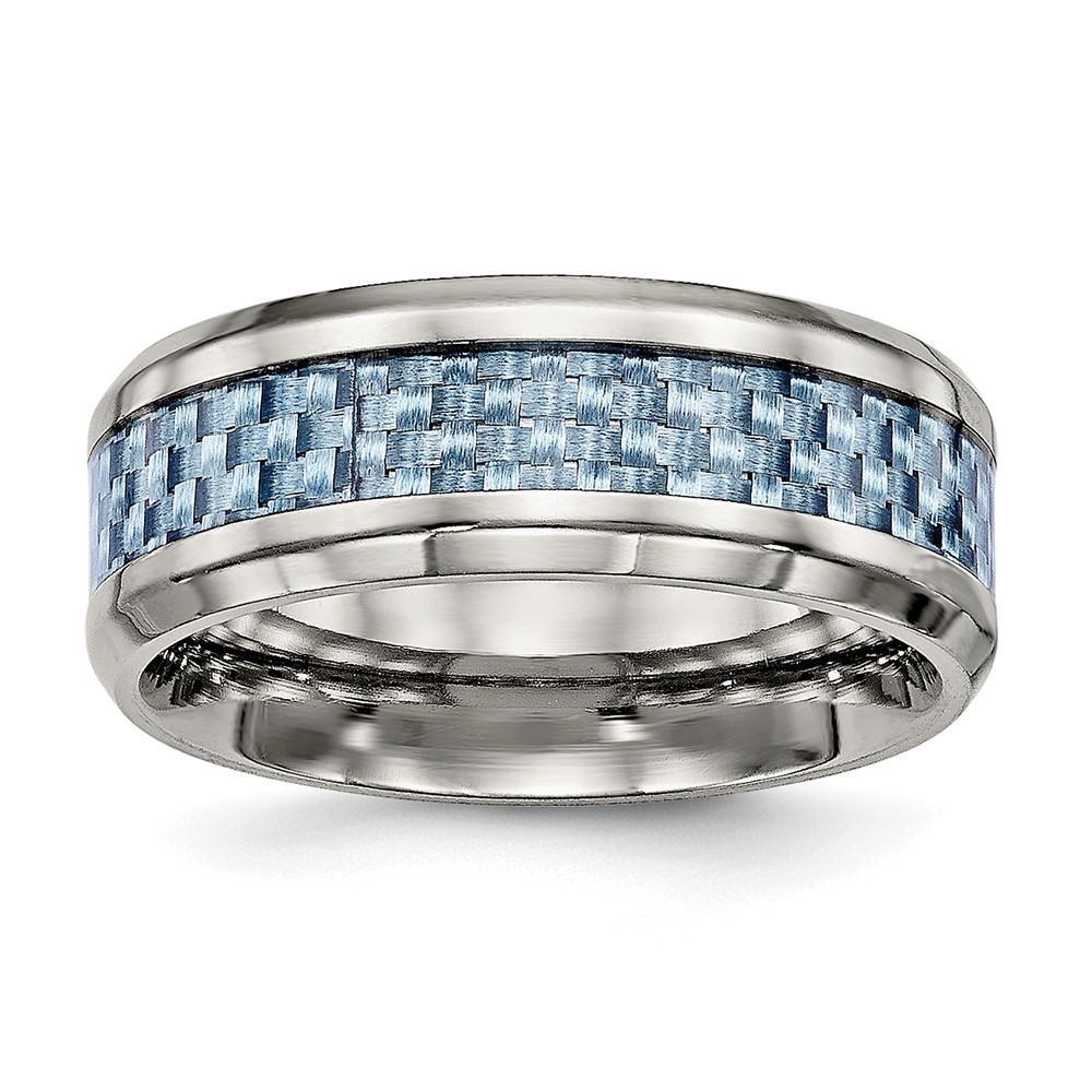 Titanium Polished w/Light Blue Carbon Fiber Inlay 8mm Ring