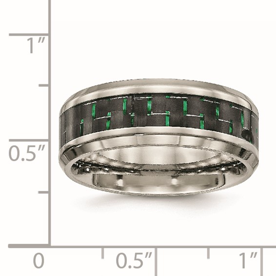 Chisel Titanium Polished with Black and Green Carbon Fiber Inlay 8mm Band