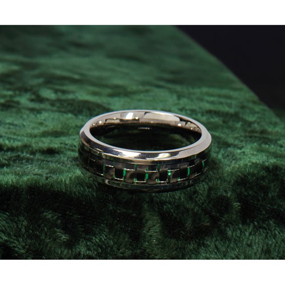 Chisel Titanium Polished with Black and Green Carbon Fiber Inlay 8mm Band