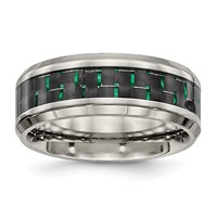Chisel Titanium Polished Band with Black and Green Carbon Fiber Inlay 8mm view 1