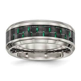 Chisel Titanium Polished with Black and Green Carbon Fiber Inlay 8mm Band