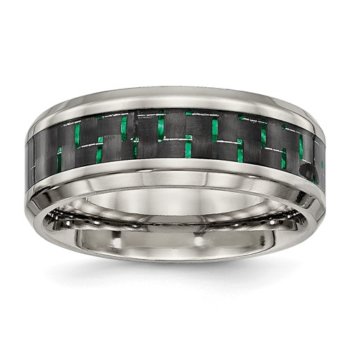 Chisel Titanium Polished with Black and Green Carbon Fiber Inlay 8mm Band