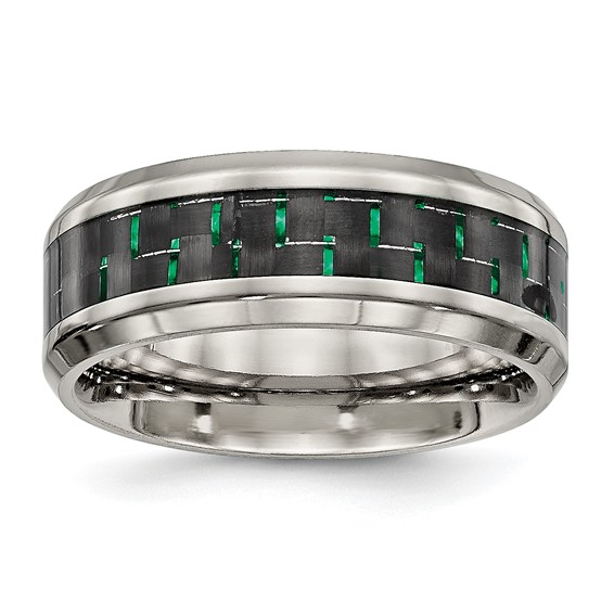 Chisel Titanium Polished with Black and Green Carbon Fiber Inlay 8mm Band