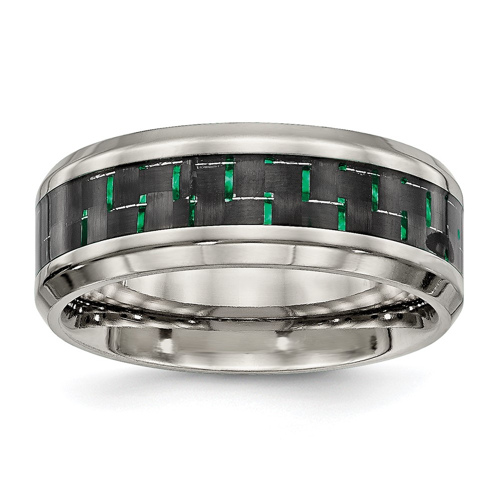 Titanium Polished with Black/Green Carbon Fiber Inlay 8mm Ring