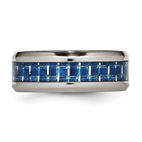 Chisel Titanium Polished Band with Blue and White Carbon Fiber Inlay 8mm view 3