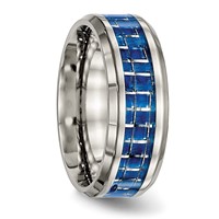 Chisel Titanium Polished Band with Blue and White Carbon Fiber Inlay 8mm view 4