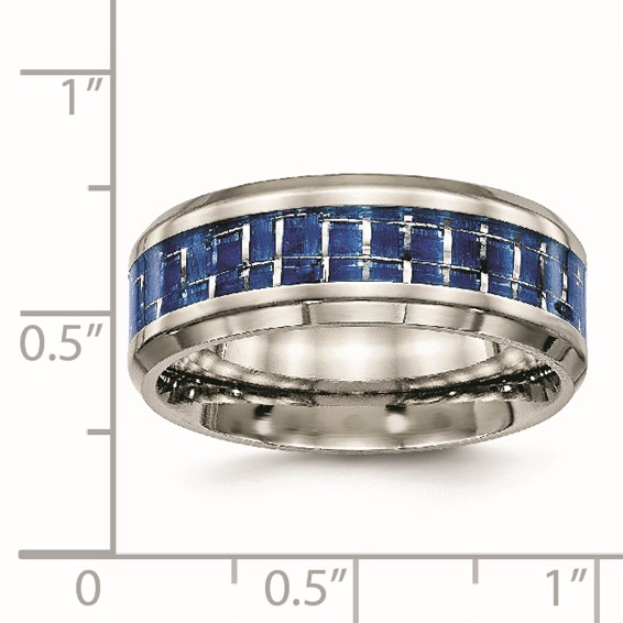 Chisel Titanium Polished with Blue and White Carbon Fiber Inlay 8mm Band
