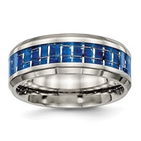 Chisel Titanium Polished Band with Blue and White Carbon Fiber Inlay 8mm view 1