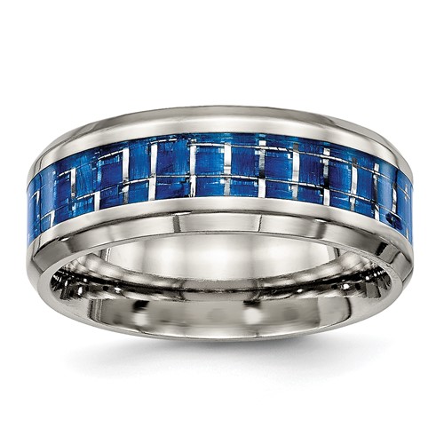 Chisel Titanium Polished Band with Blue and White Carbon Fiber Inlay 8mm