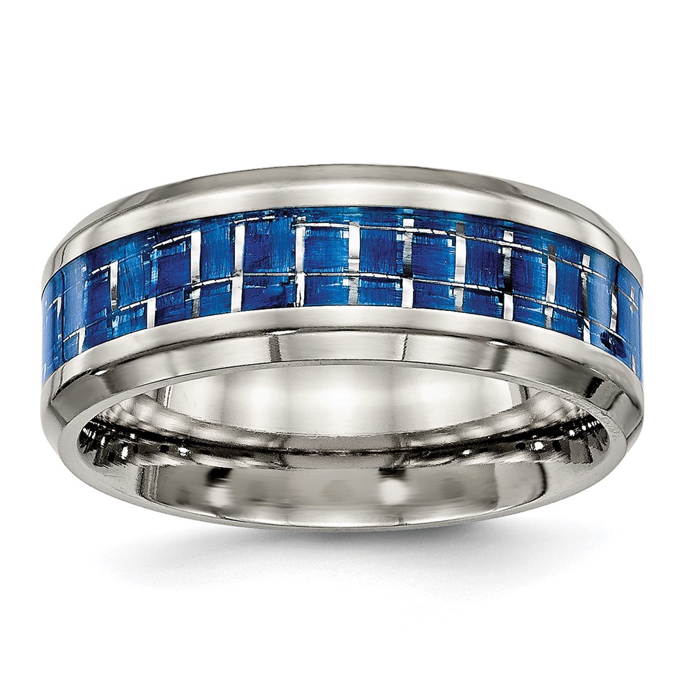 Titanium Polished with Blue/White Carbon Fiber Inlay 8mm Ring