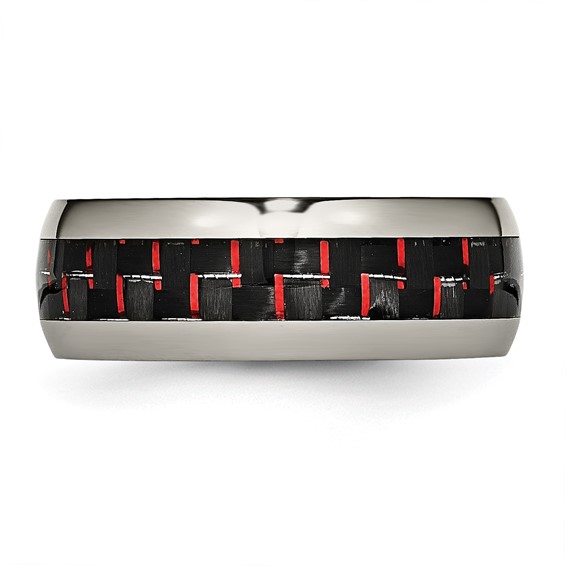 Chisel Titanium Polished with Black and Red Carbon Fiber Inlay 8mm Band