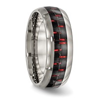 Chisel Titanium Polished Band with Black and Red Carbon Fiber Inlay 8mm view 4