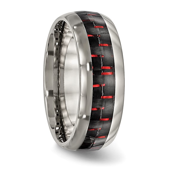Chisel Titanium Polished with Black and Red Carbon Fiber Inlay 8mm Band