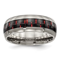 Chisel Titanium Polished Band with Black and Red Carbon Fiber Inlay 8mm view 1