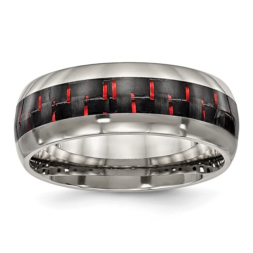 Chisel Titanium Polished with Black and Red Carbon Fiber Inlay 8mm Band