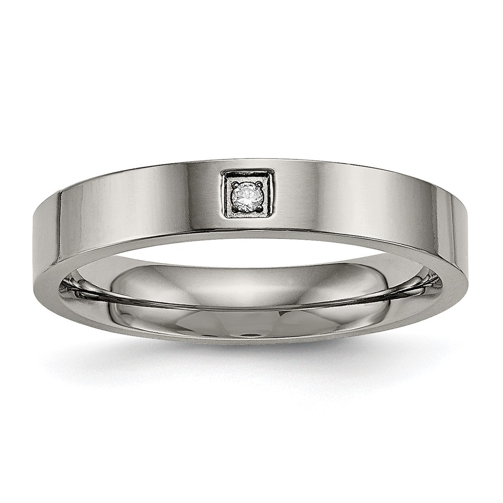 Titanium Polished with CZ 4mm Flat Comfort Fit Band