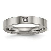 Chisel Titanium Polished Band with CZ 4mm Flat Comfort Fit view 1