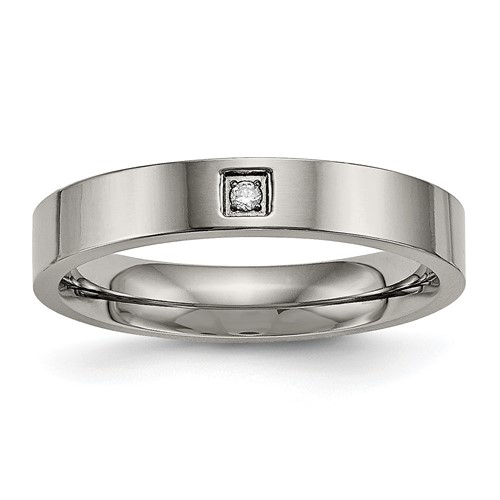 Chisel Titanium Polished Band with CZ 4mm Flat Comfort Fit