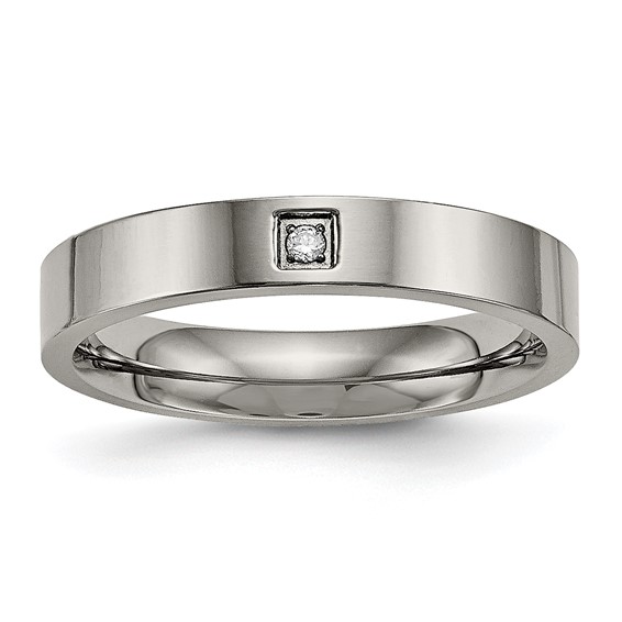 Chisel Titanium Polished with CZ 4mm Flat Comfort Fit Band