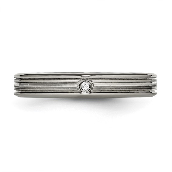 Titanium Polished with CZ 3.75mm Grooved Comfort Fit Band