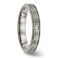 Titanium Polished Band with CZ 3.75mm Grooved Comfort Fit view 5
